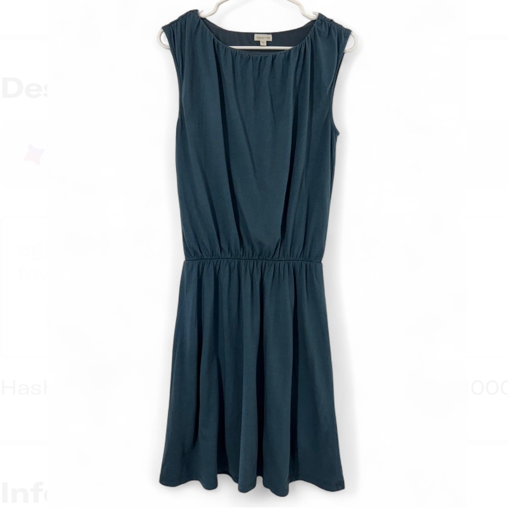 Garnet Hill Blouson Drop Waist Dress Organic Cotton Teal Blue Size Women Medium